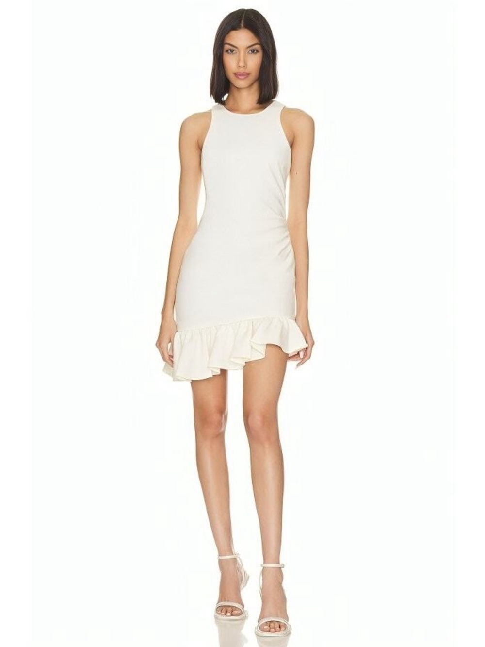 Likely Tina Mini Dress in White Size 6 Sleeveless Ruffle Hem Lined Stretch